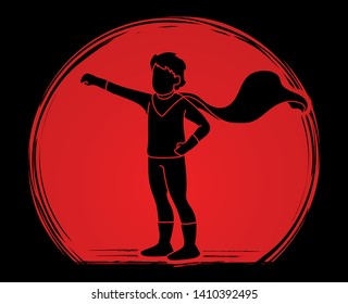 Little Super Hero Boy standing with costume cartoon graphic vector.
