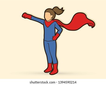 Little Super Hero Girl standing with costume cartoon graphic vector.
