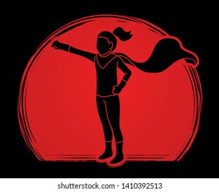 Little Super Hero Girl standing with costume cartoon graphic vector.