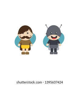 little superhero flat cartoon vector art illustration