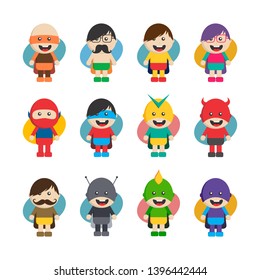 little superhero flat cartoon vector art illustration