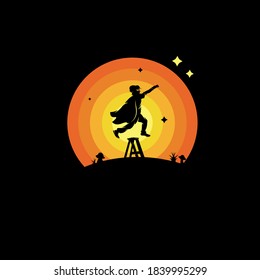 Little superhero in the moon logo