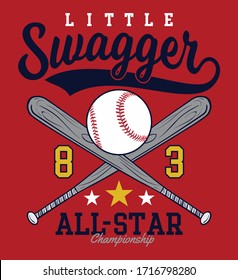 Little Swagger. Baseball. All Star Championship. Boys Sports Graphic Tees Vector Design