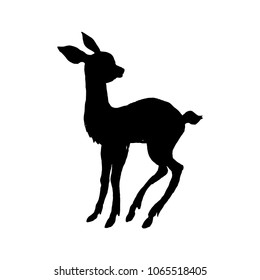 Little sweet deer. Black cut silhouette on a white background. Hand drawn design elements. Vector illustration.