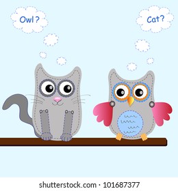 little sweet owl and cat