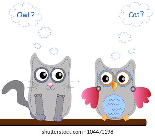 little sweet owl and cat