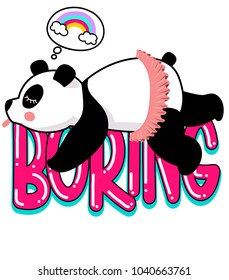 little sweet panda, bored panda,sweet character for your design,vector graphics for t-shirt 