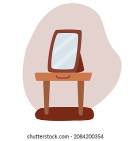 Little table with dressing mirror. Hand drawn vector illustration for Your design