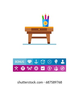 Little table with pencils vector icon