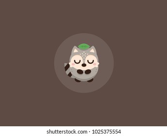 Little tanuki raccoon try to concentrate by putting a leaf on it's head for the  transformation , 100% vector