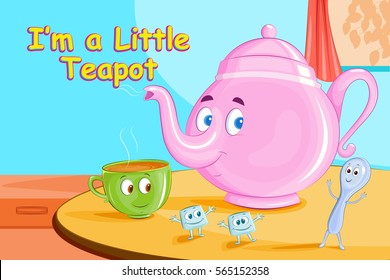 I'm A Little Teapot,Kids English Nursery Rhymes book illustration in vector