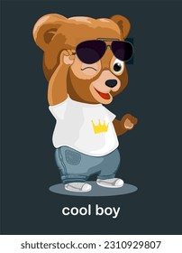 
little teddy bear in cool glasses, jeans and a t-shirt vector illustration