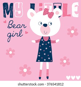 little teddy bear girl vector illustration