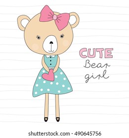 little teddy bear girl vector illustration