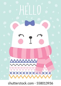 Little teddy bear girl vector illustration.