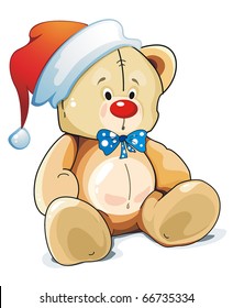 Little teddy bear hat as Santa Claus  Christmas illustration 
