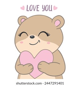 Little teddy bear isolated on a white background, vector, illustration. Romantic hand drawing poster cartoon character postcard for a holiday 