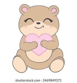 Little teddy bear isolated on a white background, vector, illustration. Romantic hand drawing poster cartoon character postcard for a holiday