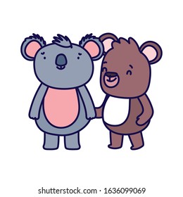 little teddy bear and koala cartoon character on white background vector illustration
