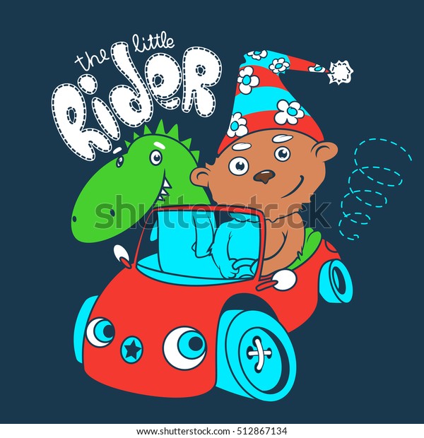Little teddy bear racer with a Dragon.\
Vector illustration
