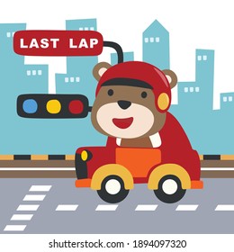 Pequeño corredor de oso de peluche, caricatura vectorial, fondo infantil vectorial creativo para tela, textil, papel tapiz de vivero, afiche, tarjeta, folleto. y otra decoración.