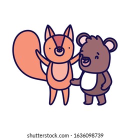 little teddy bear and squirrel cartoon character on white background vector illustration