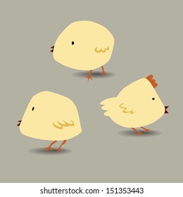 Little three cute yellow chicken for baby