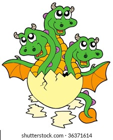 Little three headed dragon in egg - vector illustration.