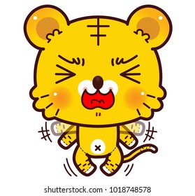 Little Tiger was Angry and Dissatisfied. Kawaii Cartoon Style