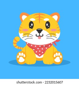 Little tiger cartoon logo vector illustration flat design.