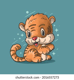 little tiger cherful grunge style illustration vector