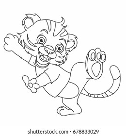 Little tiger cub, beautiful, cute, fights, jump, for coloring, pattern, drawing for children, sketch