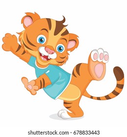 Little tiger cub, beautiful, cute, fights, jump, for coloring, pattern, drawing for children, sketch