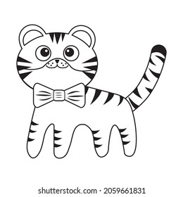 little tiger cub black outline, vector isolated illustration