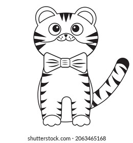 little tiger cub black outline, vector isolated illustration