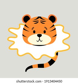 little tiger cub cartoon character, head and tail. Vector illustration isolated