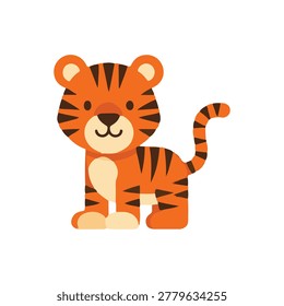 Little Tiger Cub Vector Clipart for Wild Animal Educational Flashcards
