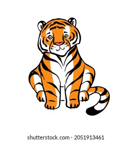 Little Tiger Cub, Vector Drawing On A White Background.