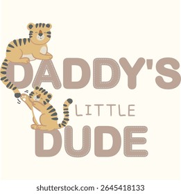 Pequeno tigre com papai, em fundo bege, pequeno cara bebê tigre uso para roupas de chá gráficos e papel de parede em livros etc. 