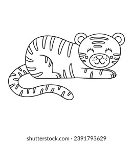 Little Tiger drawing page for kids, Drawing for children and toddlers.