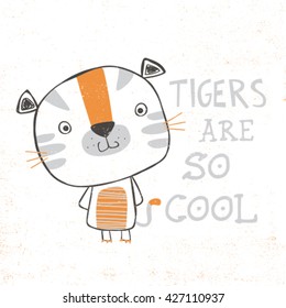 little tiger illustration with typo for baby tee print