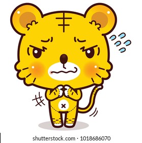 Little Tiger nervous body language signs. Kawaii cartoon style