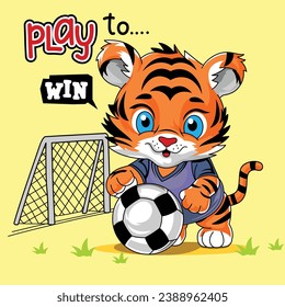 a little tiger playing soccer funny animal cartoon