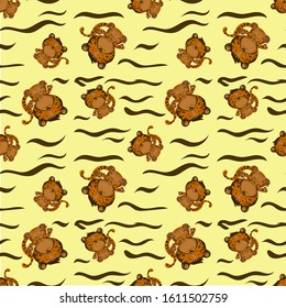 Little tiger seamless pattern with stripes. Vector illustration for kids textile or wrapping paper print.
