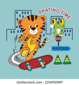 little tiger is skating
