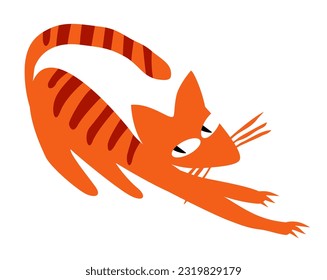 Little tiger. A striped, red cat stretches.