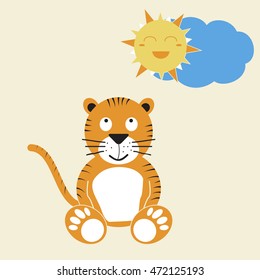 little tiger with sun illustration for tee print
