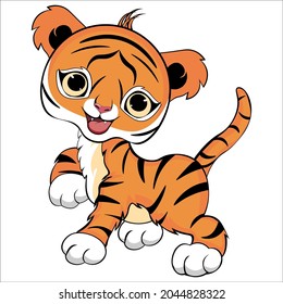 The little tiger walks and smiles. Vector illustration