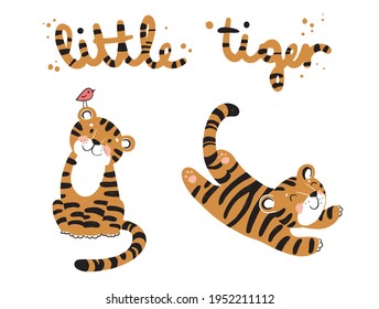 little tigers sitting and jumping  vector illustration 