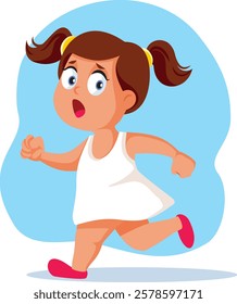 
Little Toddler Girl Running Away Vector Illustration. Child feeling scared escaping from problems 